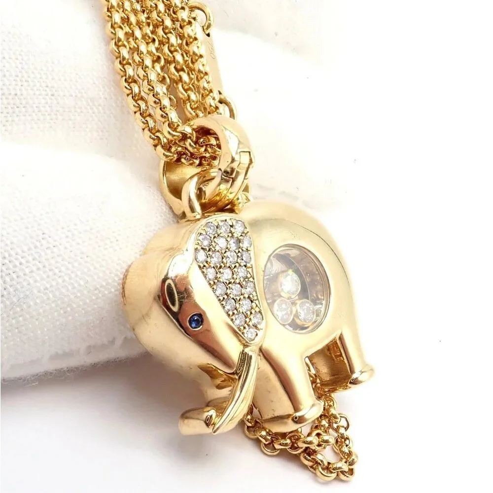 Authentic! Chopard 18k Yellow Gold Large Happy Elephant Pendant Necklace